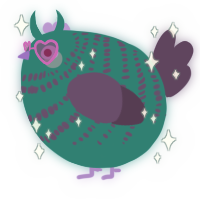 A teal and overcast chicken with a bar pattern