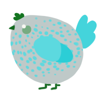 A silver and aqua chicken with a speckle pattern