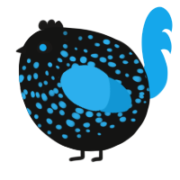 A black and sky chicken with a speckle pattern