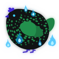 A black and viridian chicken with a speckle pattern