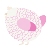 A white and pink chicken with a lace pattern
