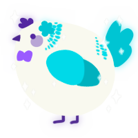 A white and teal chicken with a neck-band pattern