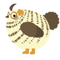 A cream and bark chicken with a bar pattern