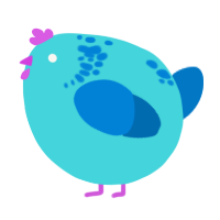 A aqua and sapphire chicken with a neck-speckle pattern