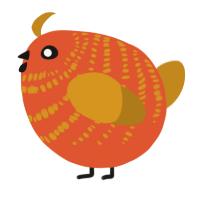 A vermilion and ochre chicken with a bar pattern