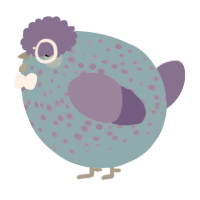 A sky and indigo chicken with a speckle pattern