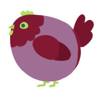 A blurple and maroon chicken with a head pattern