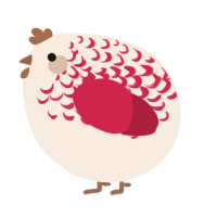 A cream and crimson chicken with a half-lace pattern