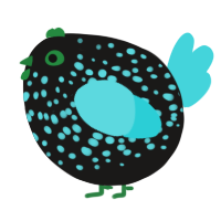 A sable and aqua chicken with a speckle pattern