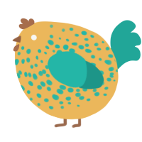 A honey and turquoise chicken with a speckle pattern