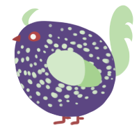 A overcast and gluppy chicken with a speckle pattern