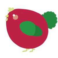 A crimson and viridian chicken