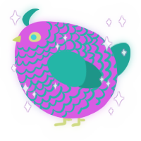 A orchid and turquoise chicken with a lace pattern