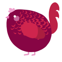 A maroon and crimson chicken with a half-lace pattern