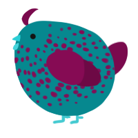 A teal and wine chicken with a speckle pattern