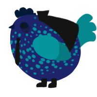 A navy and teal chicken with a speckle pattern