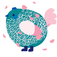 A teal and rose chicken with a double-lace pattern