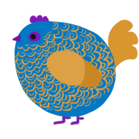 A sapphire and orange chicken with a double-lace pattern