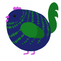 A navy and leaf chicken with a bar pattern