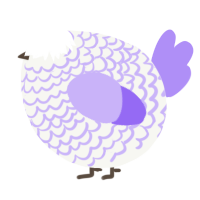 A white and lilac chicken with a lace pattern