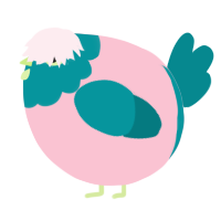 A rose and teal chicken with a head pattern