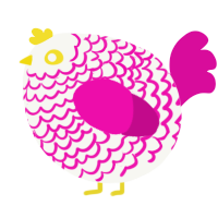 A white and fuchsia chicken with a lace pattern