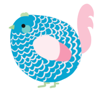A cerulean and rose chicken with a lace pattern