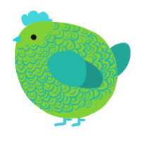 A grass and turquoise chicken with a double-lace pattern