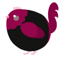 A black and maroon chicken with a head pattern