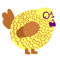 A yellow and brown chicken with a lace pattern