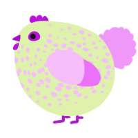 A apple and lavender chicken with a speckle pattern