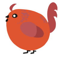 A vermilion and red chicken with a neck-speckle pattern