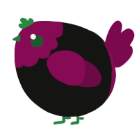 A black and wine chicken with a head pattern