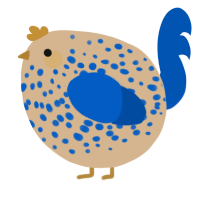 A beige and ultramarine chicken with a speckle pattern