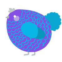 A blurple and cerulean chicken with a lace pattern