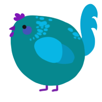 A teal and cerulean chicken with a neck-speckle pattern