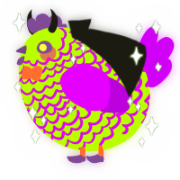 A chartreuse and violet chicken with a lace pattern