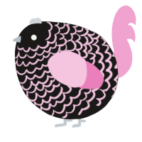 A sable and pink chicken with a lace pattern