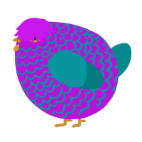A amethyst and teal chicken with a lace pattern