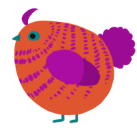 A vermilion and plum chicken with a bar pattern