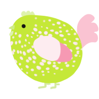 A lime and rose chicken with a speckle pattern