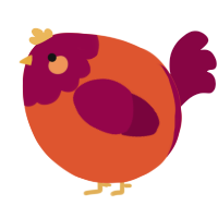 A vermilion and maroon chicken with a head pattern