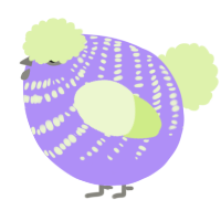 A lilac and apple chicken with a bar pattern