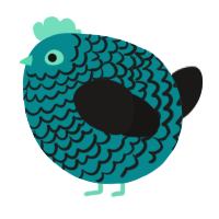 A teal and sable chicken with a lace pattern