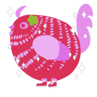 A crimson and orchid chicken with a bar pattern