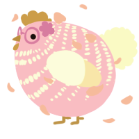 A lavender and cream chicken with a bar pattern