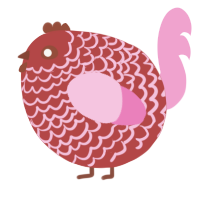 A red and pink chicken with a lace pattern