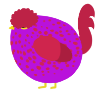 A amethyst and crimson chicken with a speckle pattern