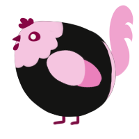 A black and pink chicken with a head pattern