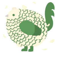 A lavender and viridian chicken with a lace pattern
